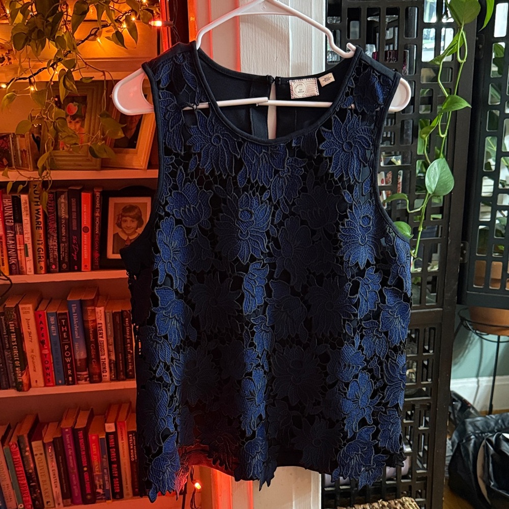 Anthropologie Navy Blue Lace Sleeveless Top